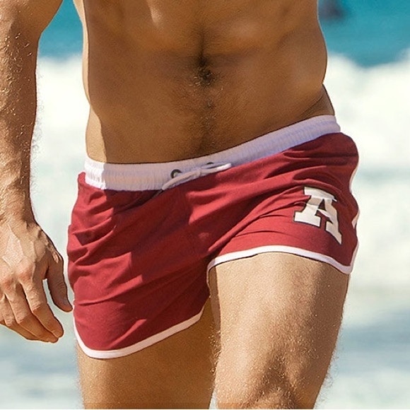 Aussiebum Short - Stubby Red  Sz. L Mesh Liner Logo Quick Drying Swim  Beach - Picture 2 of 5